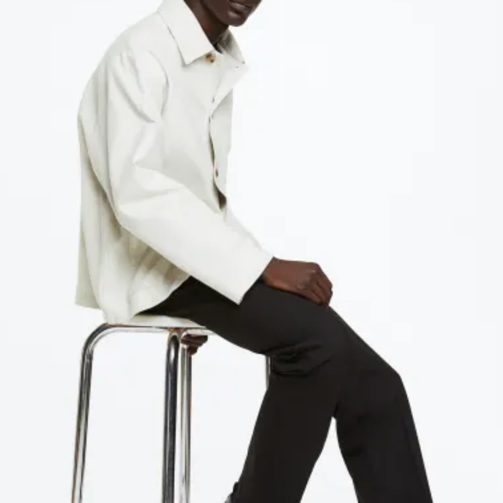 H&M Men's Regular-Fit Twill Shacket Cotton Twill Taupe/Off White Size L Bnwt — image 5 of 8